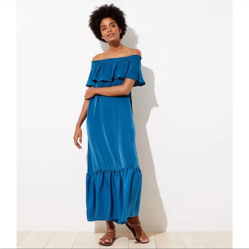 Loft Maxi Off the shoulder Maxi dress Teal SMALL NWT